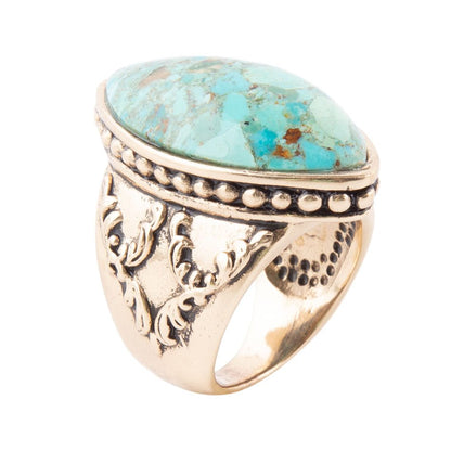 Champion Blue Turquoise Golden Cocktail Ring Barse Jewelry