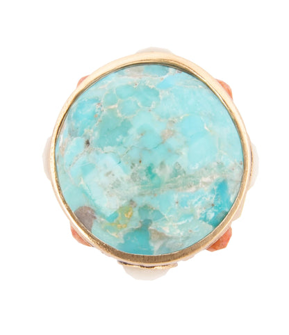 Champs Blue Turquoise and Coral Golden Statement Ring Barse Jewelry
