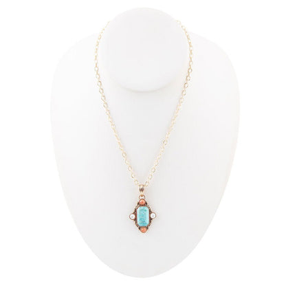 Champs Blue Turquoise and Orange Coral Golden Pendant Necklace Barse Jewelry