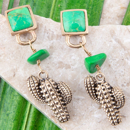Charmed Cactus Lime Green Turquoise Post Earrings Barse Jewelry