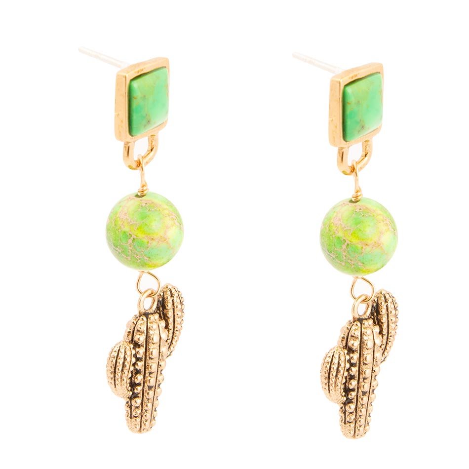 Charmed Cactus Lime Green Turquoise Post Earrings Barse Jewelry