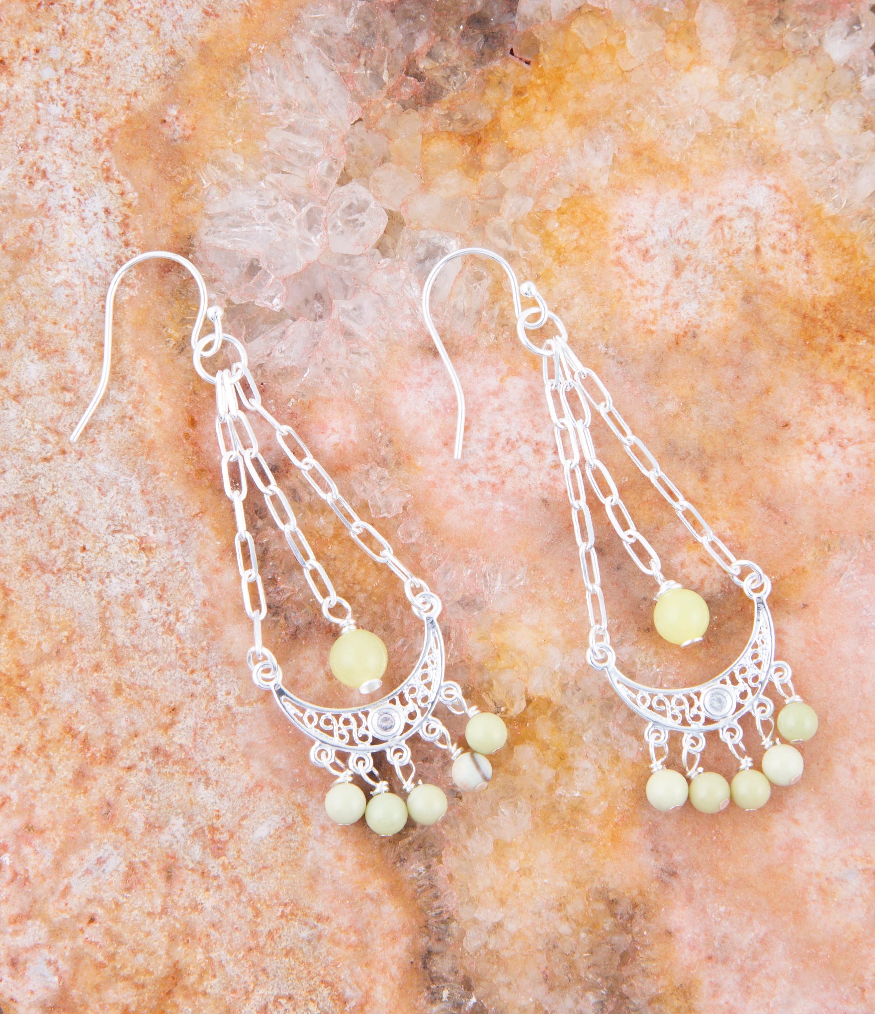 Chartruese Lemon Jade Chandelier Earrings Barse Jewelry