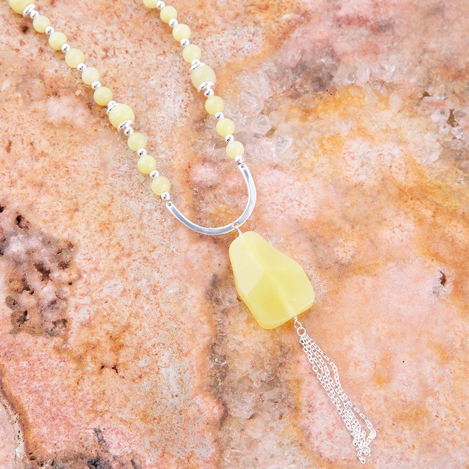 Chartruese Lemon Jade Long Pendant Necklace Barse Jewelry
