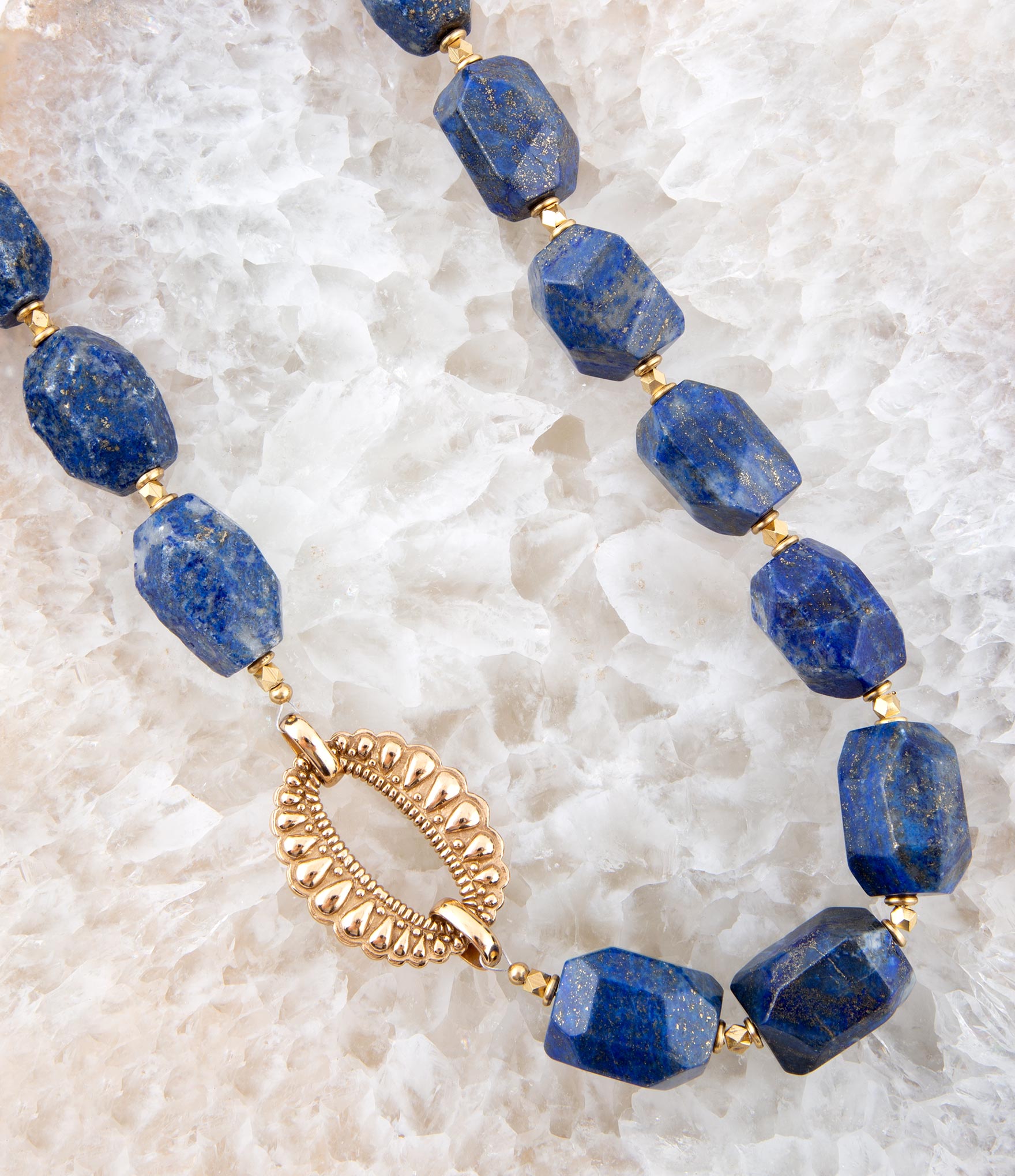 Chunky Blue Lapis Station Golden Necklace Barse Jewelry
