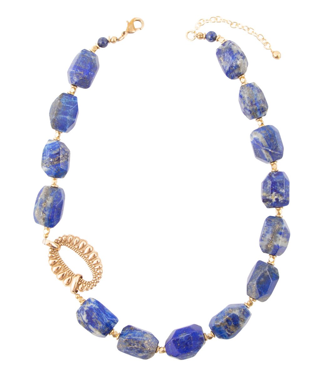 Chunky Blue Lapis Station Golden Necklace Barse Jewelry