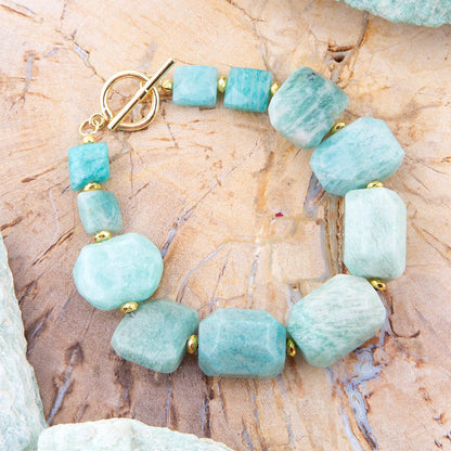 Chunky Green Amazonite Golden Toggle Bracelet Barse Jewelry