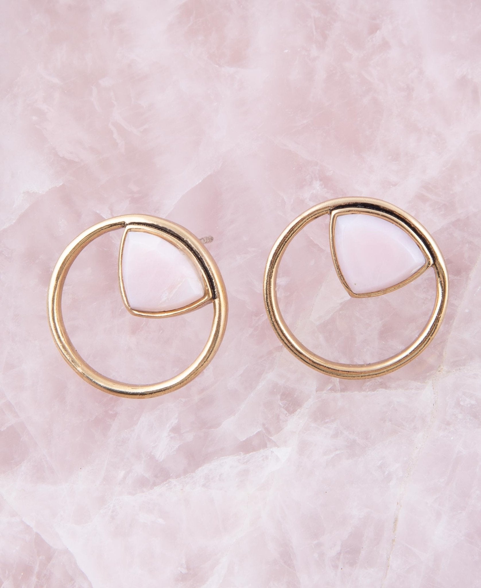 Circle Pink Opal and Golden Bronze Post Stud Earrings Barse Jewelry