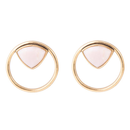 Circle Pink Opal and Golden Bronze Post Stud Earrings Barse Jewelry