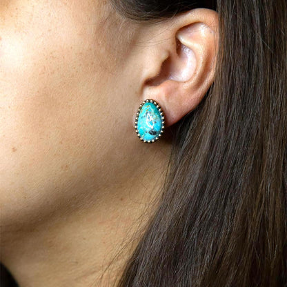 Clip On Blue Turquoise Golden Earrings Barse Jewelry