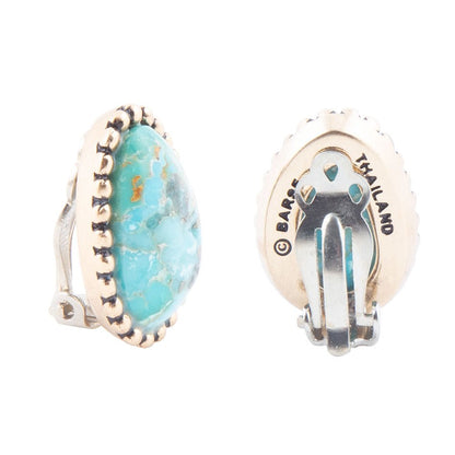 Clip On Blue Turquoise Golden Earrings Barse Jewelry