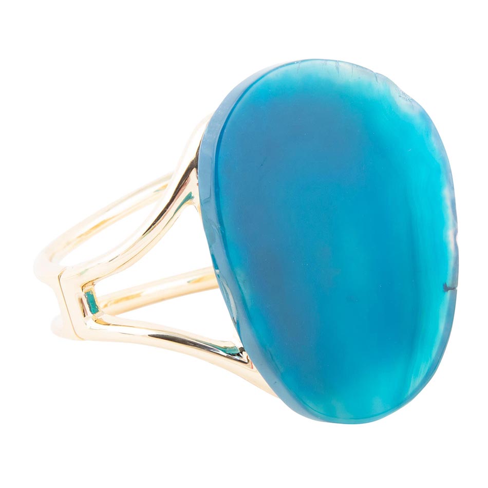 Cobalt Blue Agate Slab Cuff Golden Bracelet Barse Jewelry