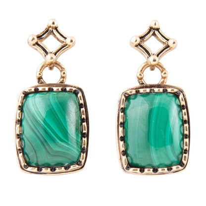 Cognate Green Malachite Post Drop Golden Earrings Barse Jewelry