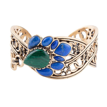 Cognate Green Malachite and Blue Lapis Golden Cuff Bracelet Barse Jewelry