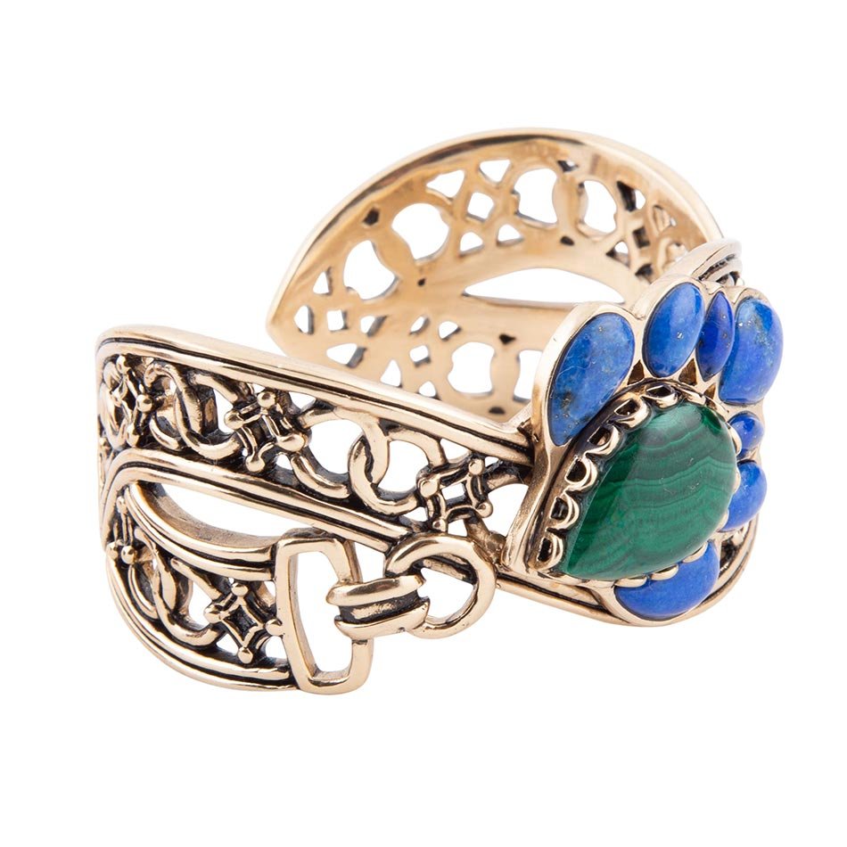 Cognate Green Malachite and Blue Lapis Golden Cuff Bracelet Barse Jewelry