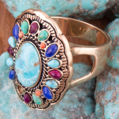 Concho Colorful Golden Statement Ring Barse Jewelry