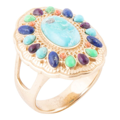Concho Colorful Golden Statement Ring Barse Jewelry