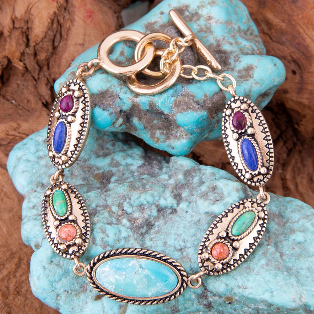 Concho Colorful Golden Link Bracelet Barse Jewelry