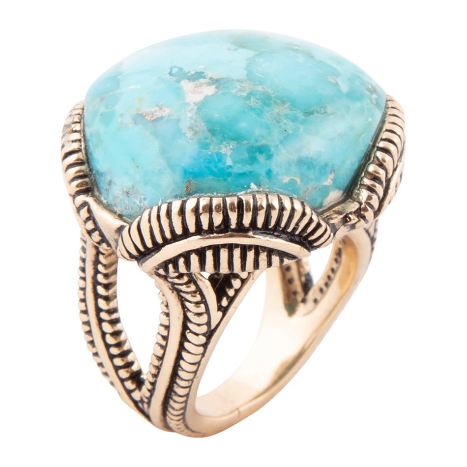 Corinth Blue Turquoise and Golden Statement Ring Barse Jewelry