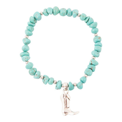 Cowgirl Up Blue Turquoise Sterling Silver Boot Charm Stretch Bracelet Barse Jewelry