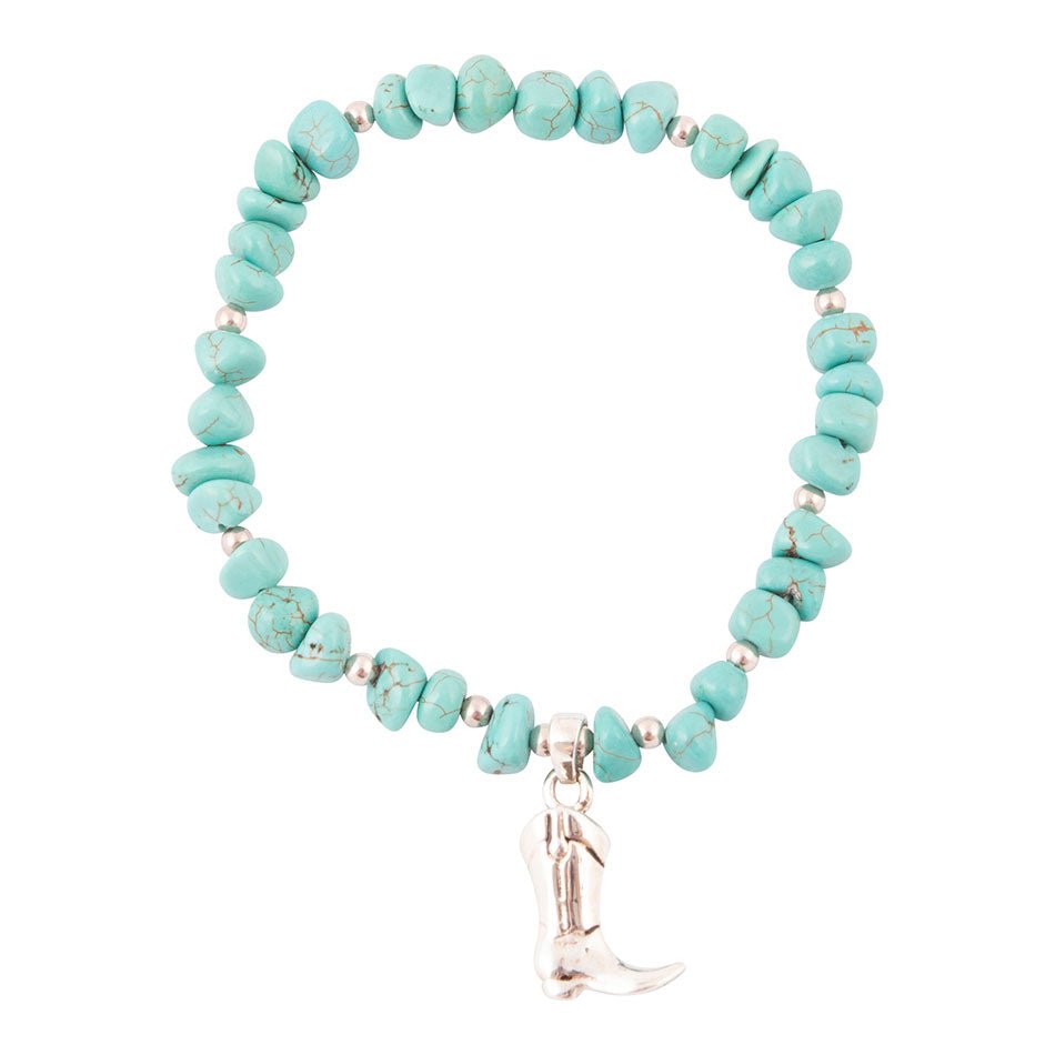 Cowgirl Up Blue Turquoise Sterling Silver Boot Charm Stretch Bracelet Barse Jewelry