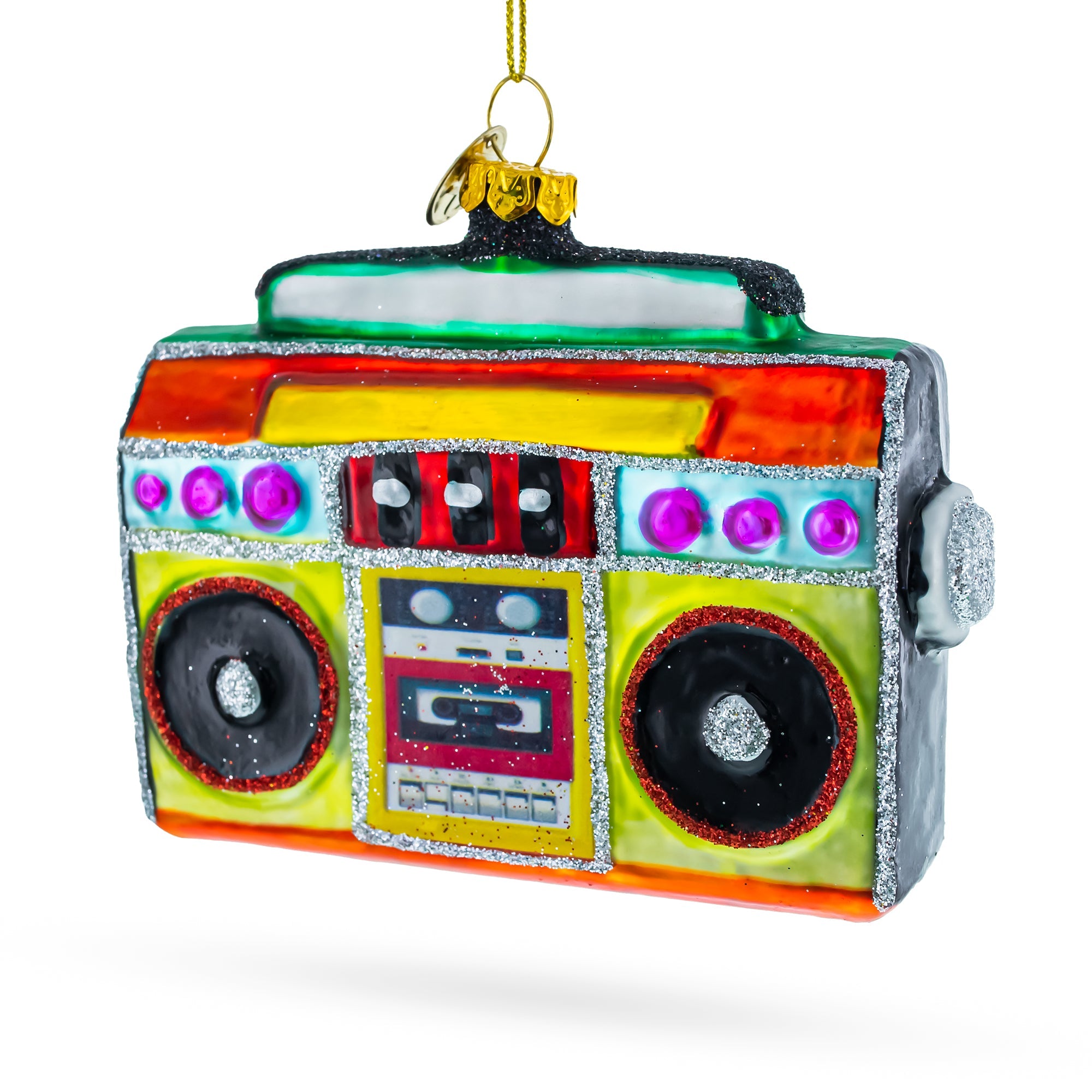 Vintage Cassette Player Boombox Glass Christmas Ornament