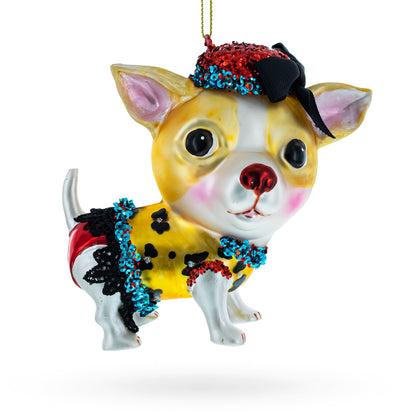 Chic Chihuahua Glass Christmas Ornament