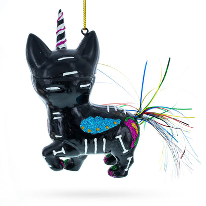 Black Cat on Halloween Glass Christmas Ornament