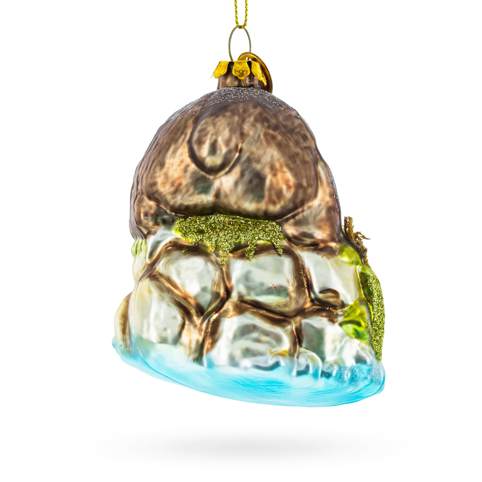 Wild Bear Watching Fish Glass Christmas Ornament