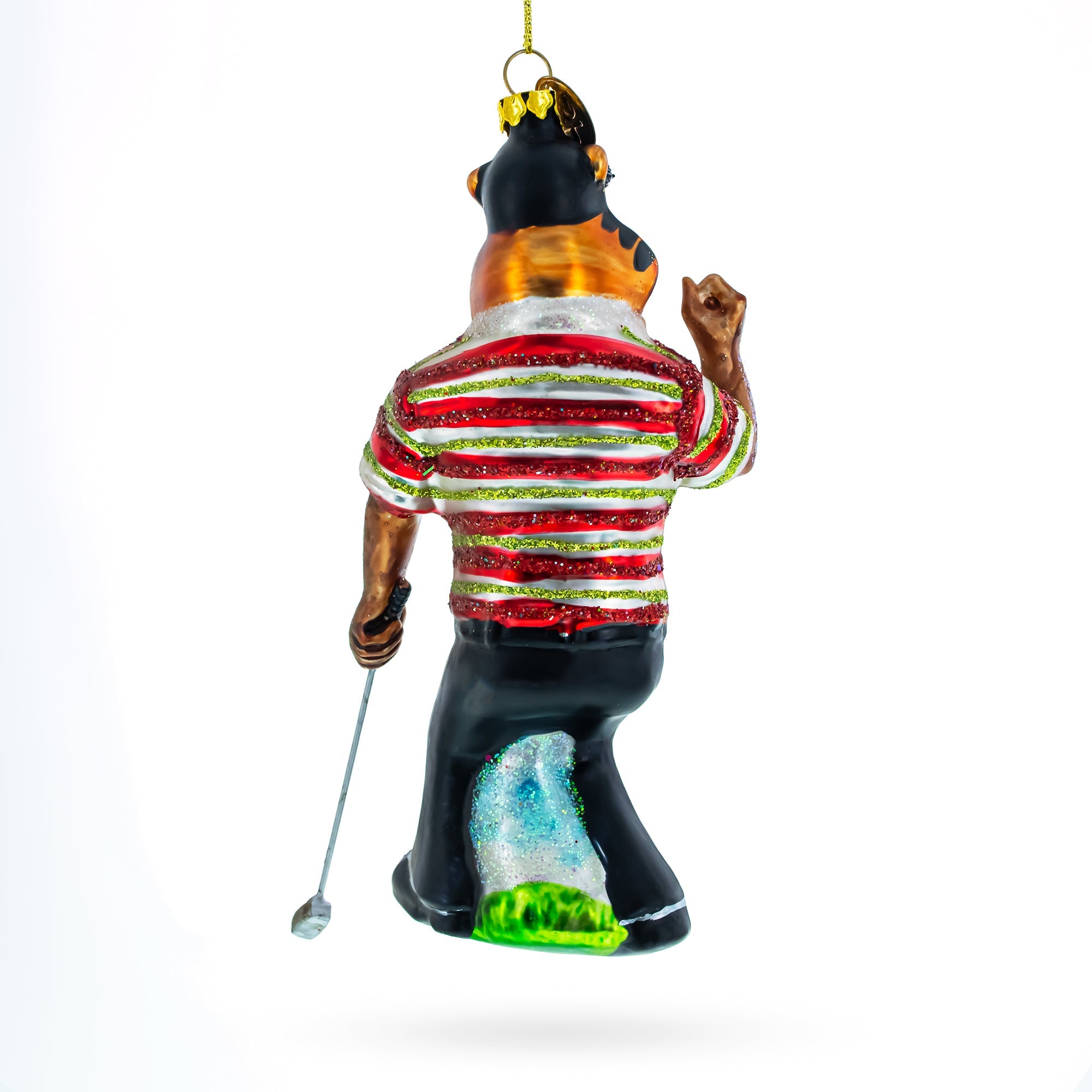 Sporty Tiger Engaged in Golf Glass Christmas Ornament