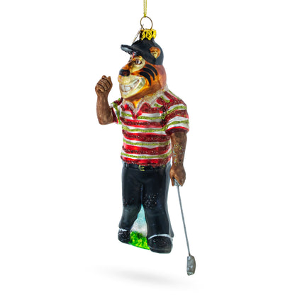 Sporty Tiger Engaged in Golf Glass Christmas Ornament