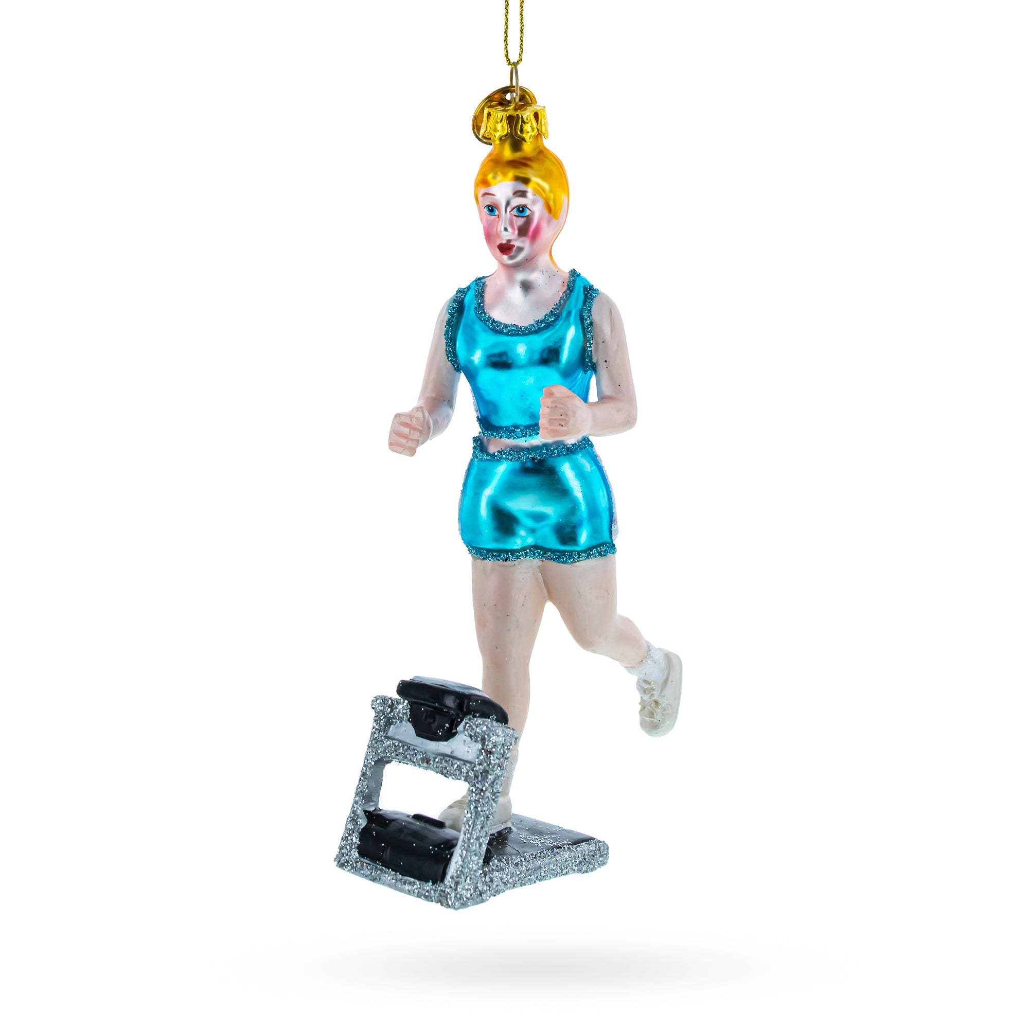 Treadmill Runner Fitness Girl Glass Christmas Ornament