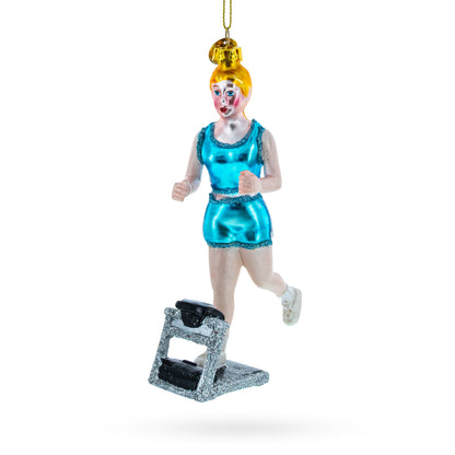 Treadmill Runner Fitness Girl Glass Christmas Ornament