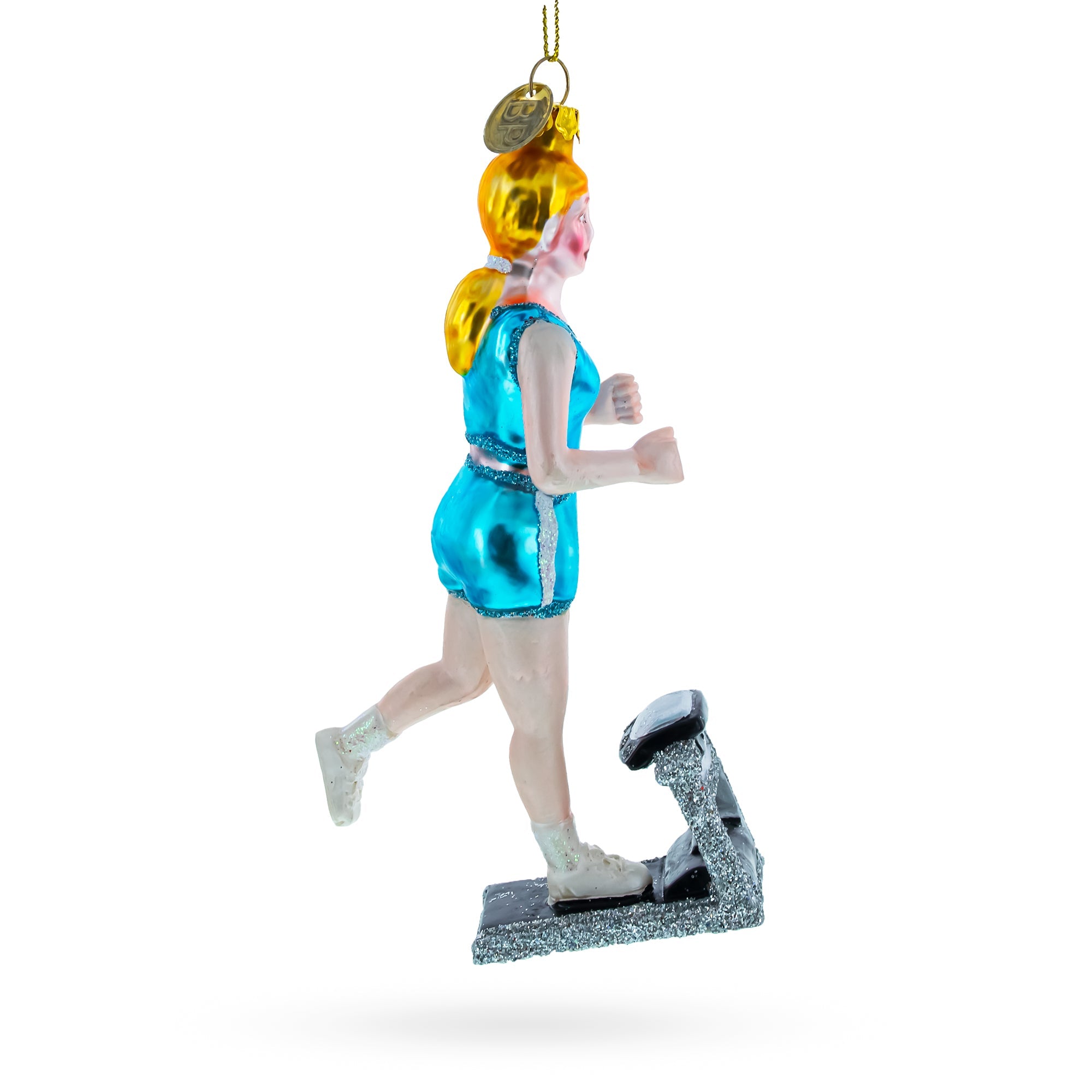 Treadmill Runner Fitness Girl Glass Christmas Ornament