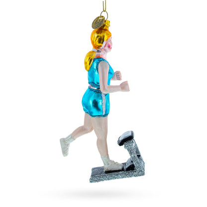 Treadmill Runner Fitness Girl Glass Christmas Ornament