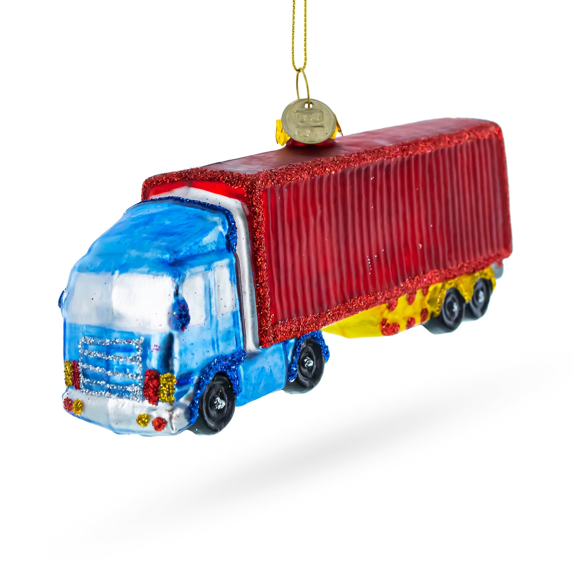 Truck with Dry Van Glass Christmas Ornament