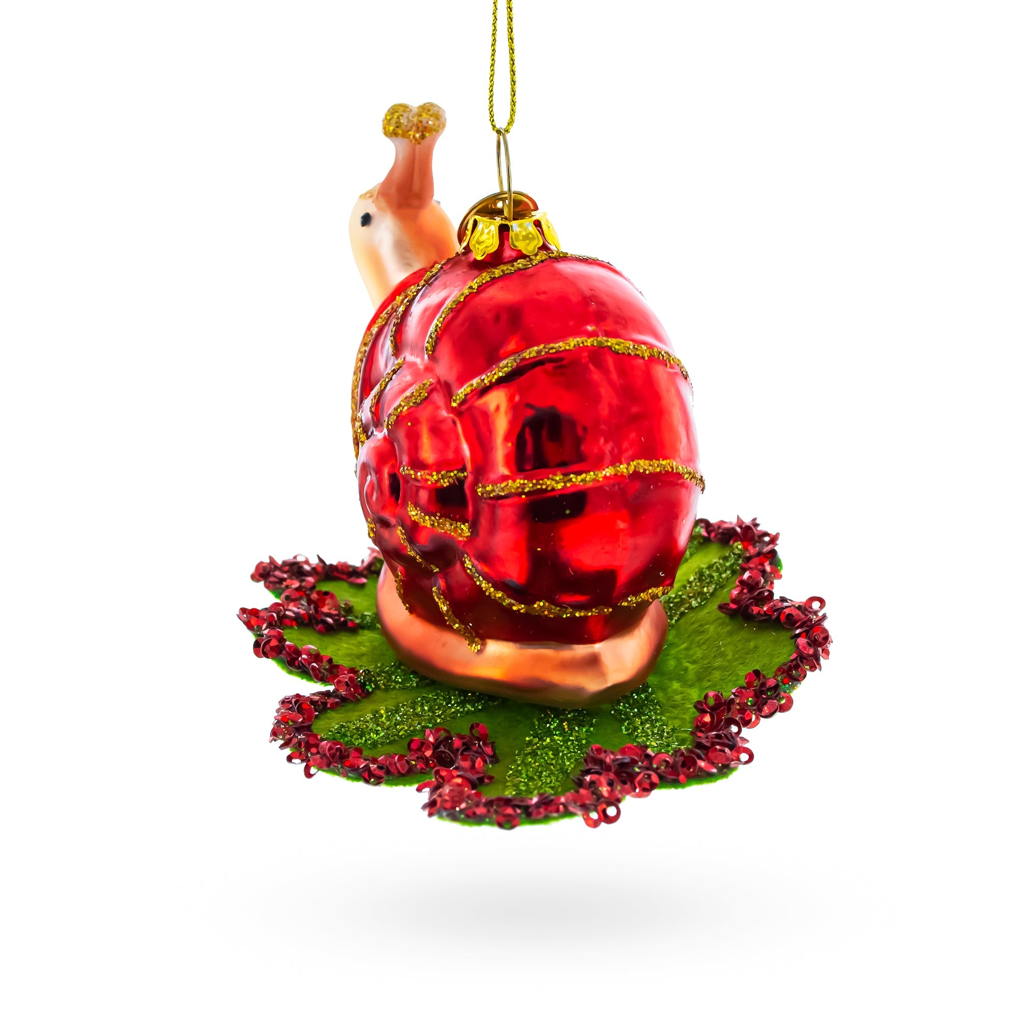 Snail Perched on a Green Leaf Glass Christmas Ornament BestPysanky