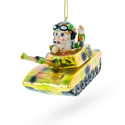 Santa the Tank Commander Glass Christmas Ornament