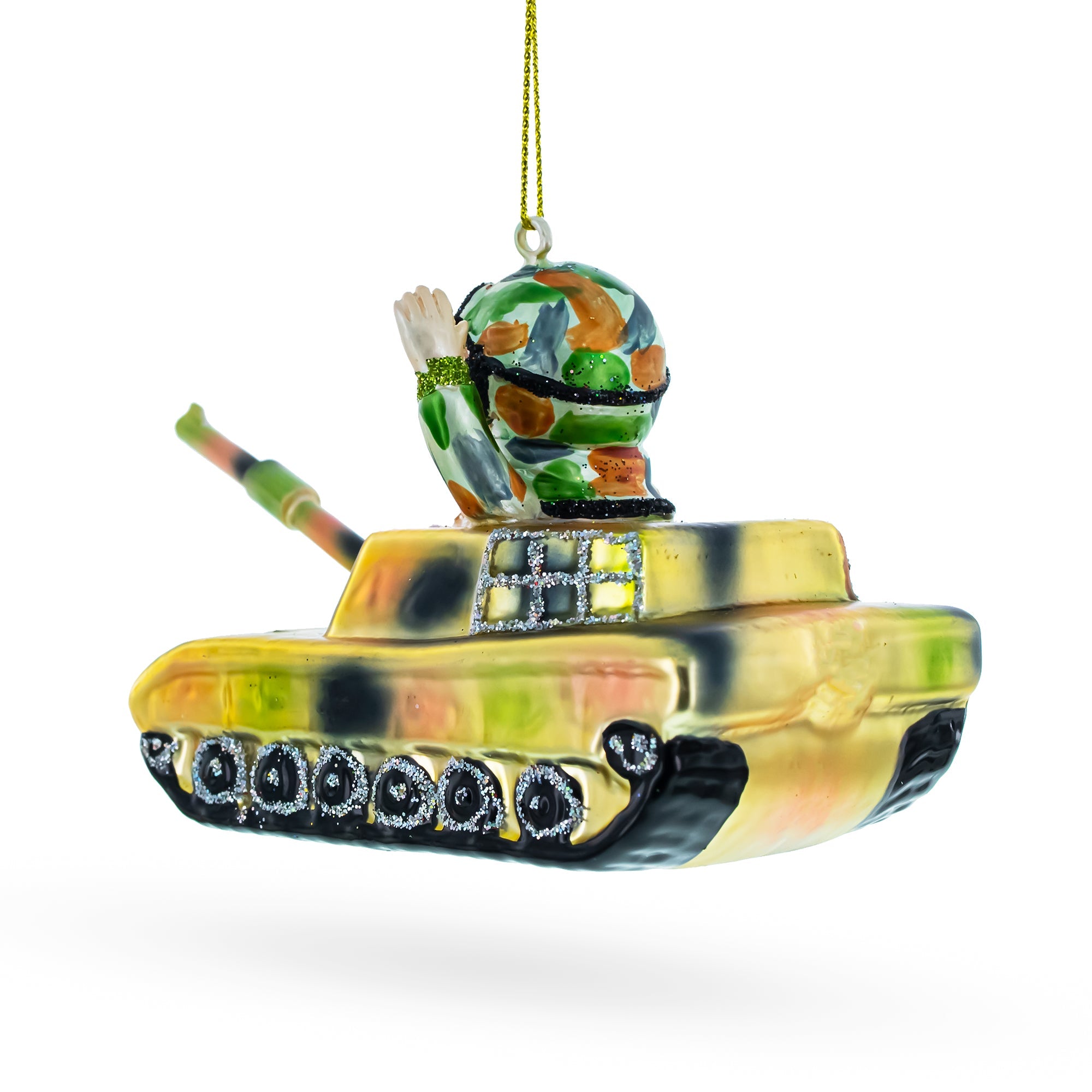 Santa the Tank Commander Glass Christmas Ornament