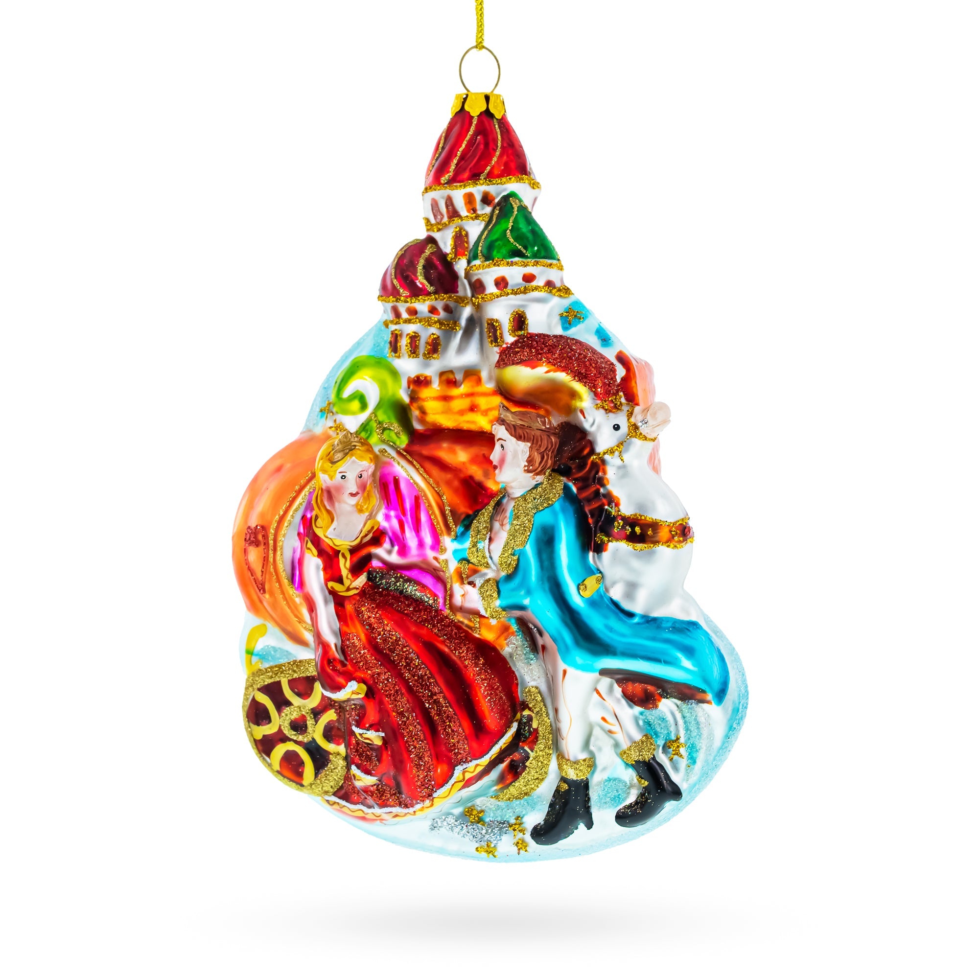 Enchanting Cinderella and Prince Glass Christmas Ornament