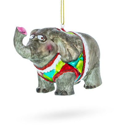 Circus Elephant Trumpeting Glass Christmas Ornament