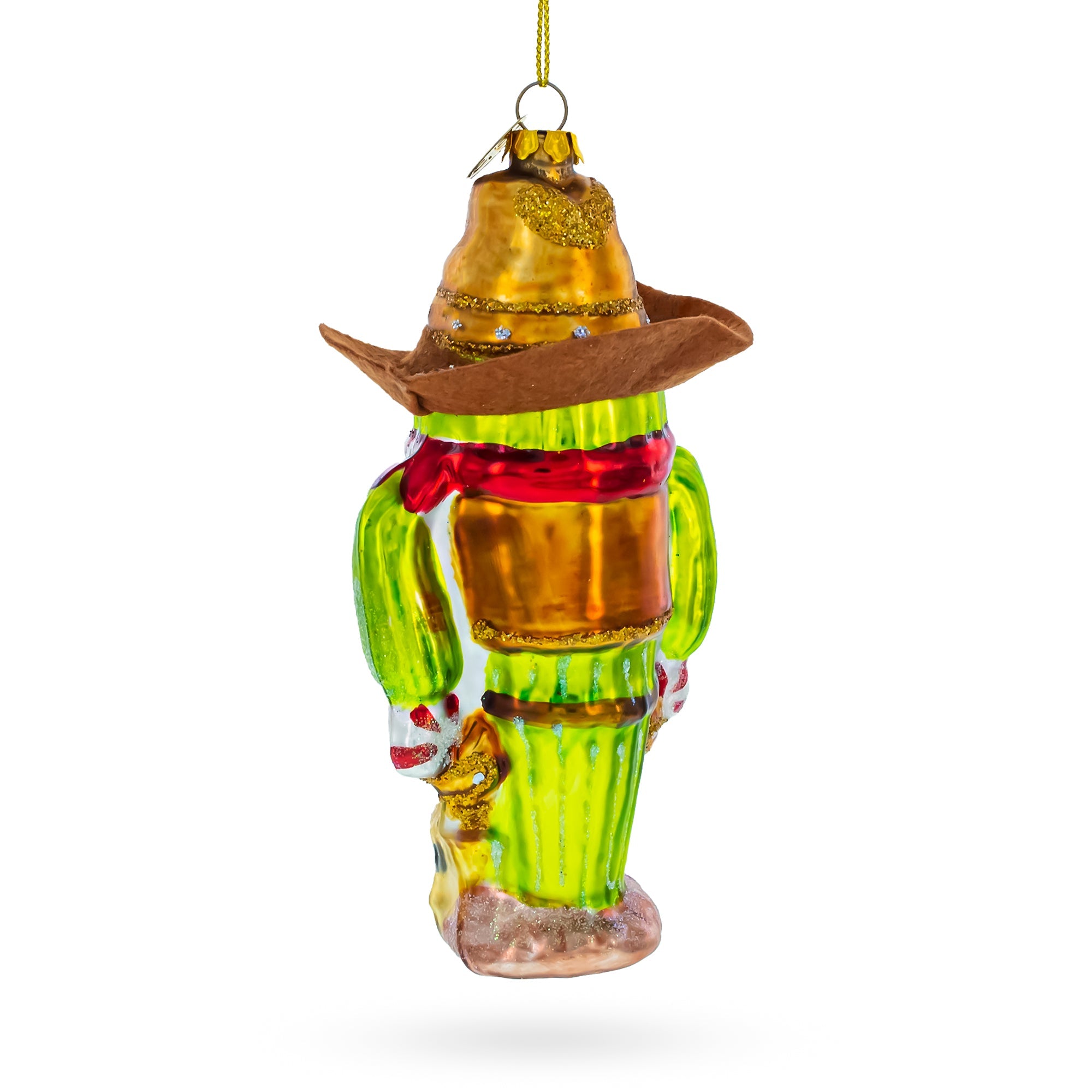 Western Cowboy Cactus Glass Christmas Ornament