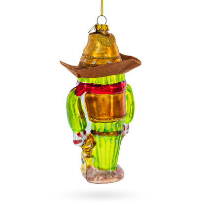 Western Cowboy Cactus Glass Christmas Ornament