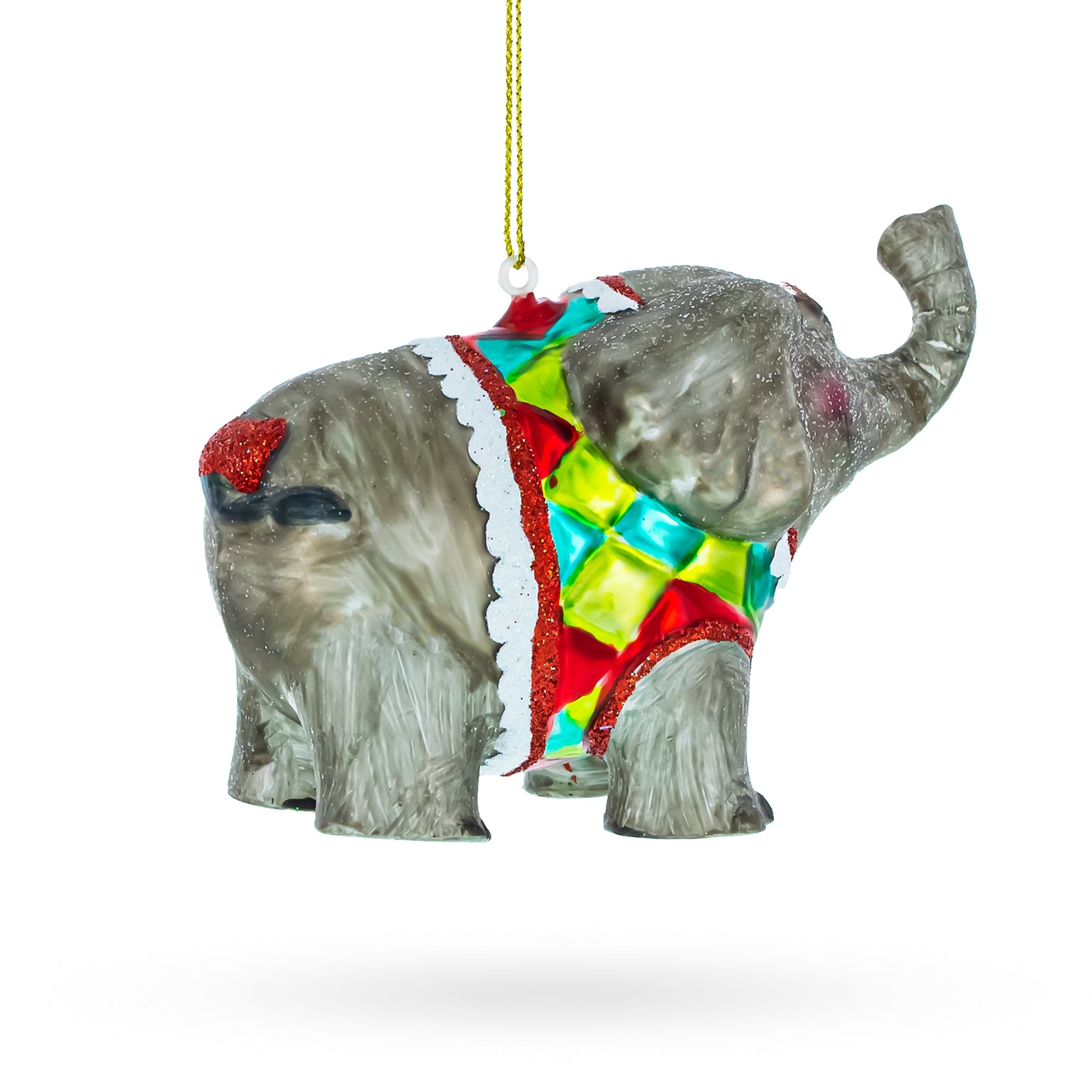 Circus Elephant Trumpeting Glass Christmas Ornament