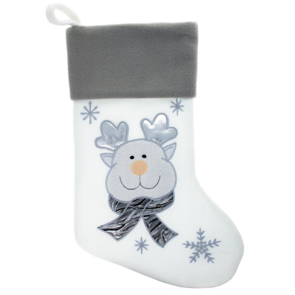 Set of 3 Gold and Silver, on White Felt Santa, Reindeer Christmas Stockings 15 Inches