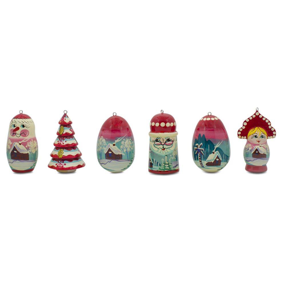 6 Christmas Tree, Snowman, Santa, Village House, Wooden Doll Christmas Ornaments BestPysanky