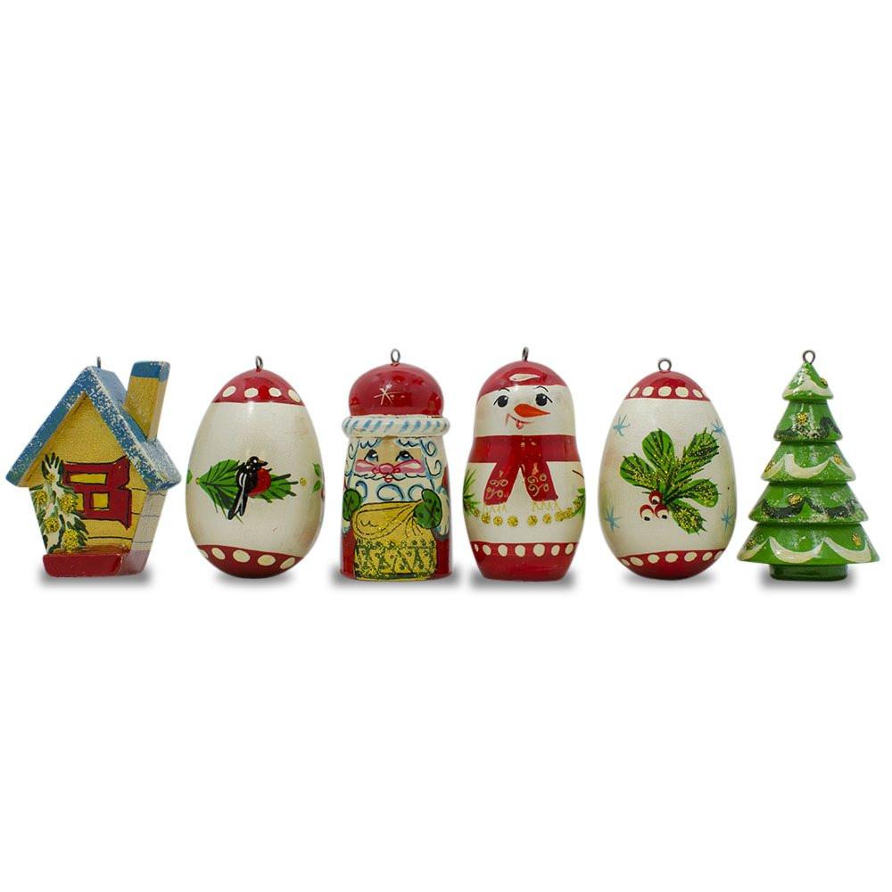 6 Hand Painted Wooden Christmas Ornaments 2.25 Inches BestPysanky