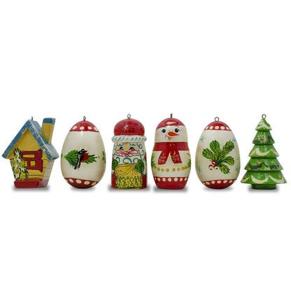 6 Hand Painted Wooden Christmas Ornaments 2.25 Inches BestPysanky