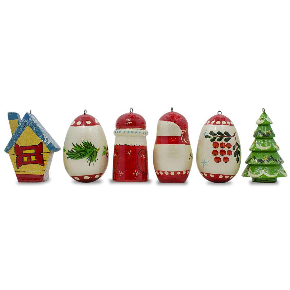 6 Hand Painted Wooden Christmas Ornaments 2.25 Inches BestPysanky