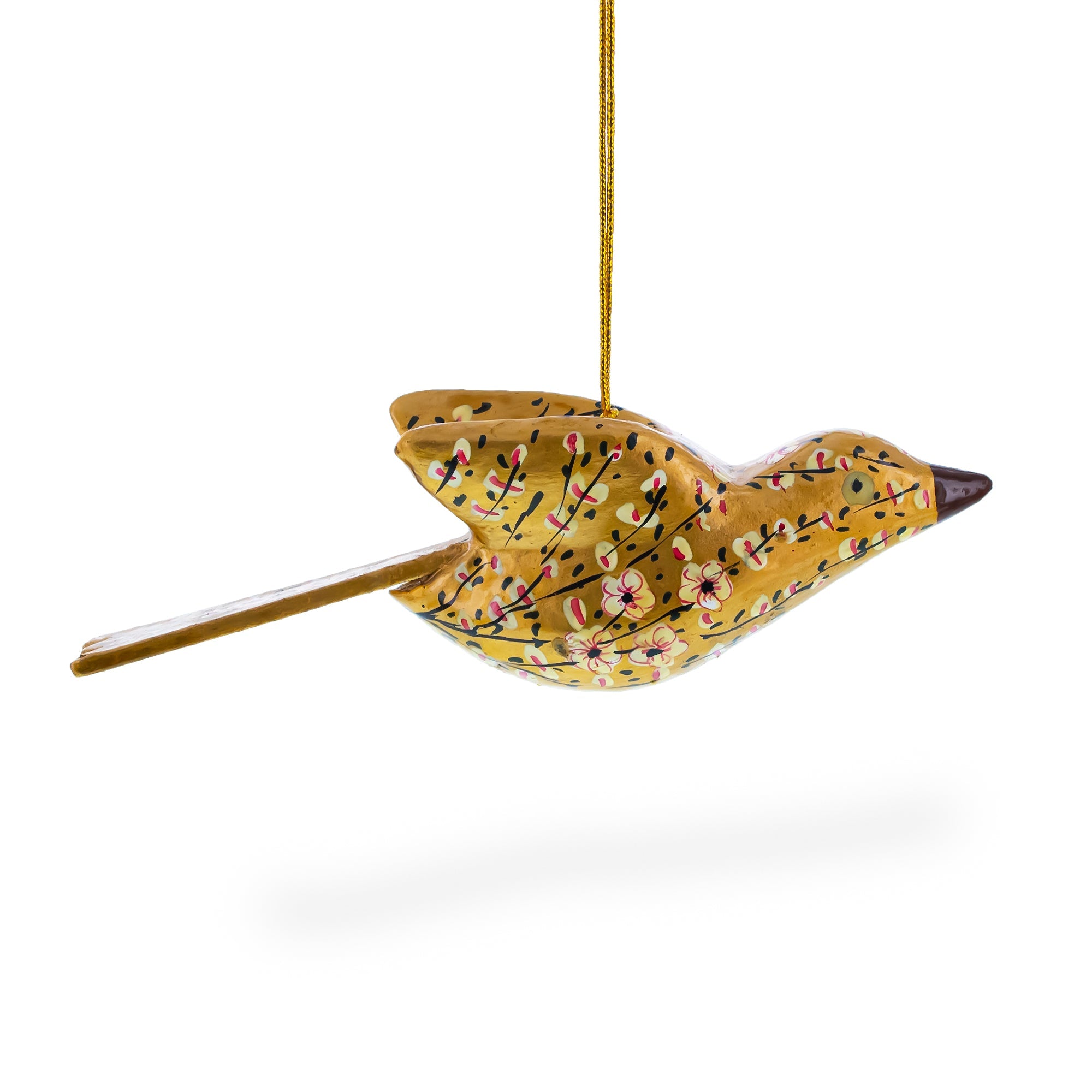 6-Inch Long Golden Bird Wooden Christmas Ornament