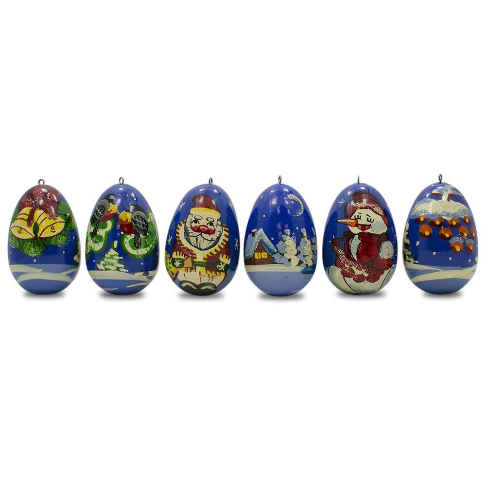 6 Santa with Snowman and Birds Wooden Christmas Ornaments 2.25 Inches BestPysanky